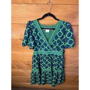 Gretchen Scott Dress Le Marais Fit & Flare Geometric Dip & Dot Print Shrt Sleeve